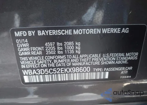 2014 BMW 328D xDrive from USA, damaged, VIN WBA3D5C52EKX98600